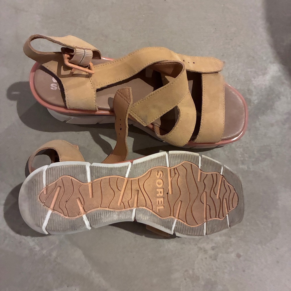 Sorel Cameron Flatform Sandals Tan Coral Suede Wedge Womens 8 - Picture 6 of 8